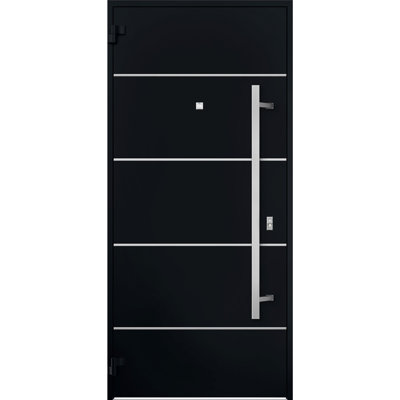 Porte avant en acier pré-suspendue à l'avant / deux portes en émail noir 6083 / insert en acier inoxydable peint à la main moderne l 36 po x H 80 po à droite
