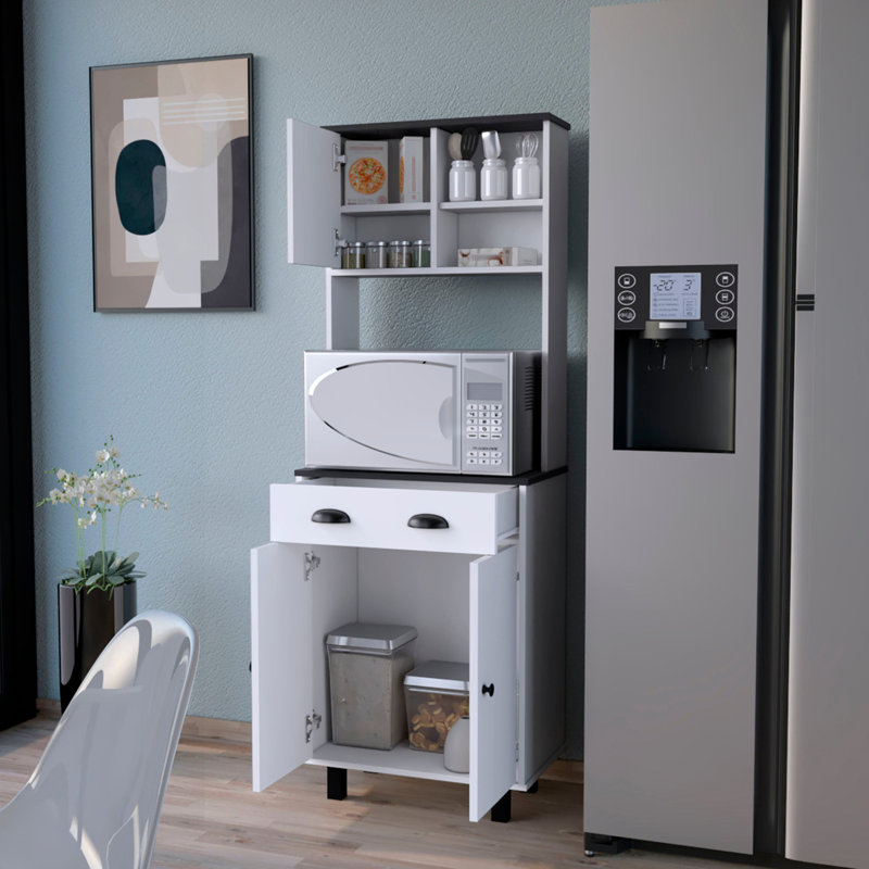 White And Kitchen Cabinet Pantry - 1 Drawer For Practical Storage 1 , Organize Your Conveniently, White/Walnut