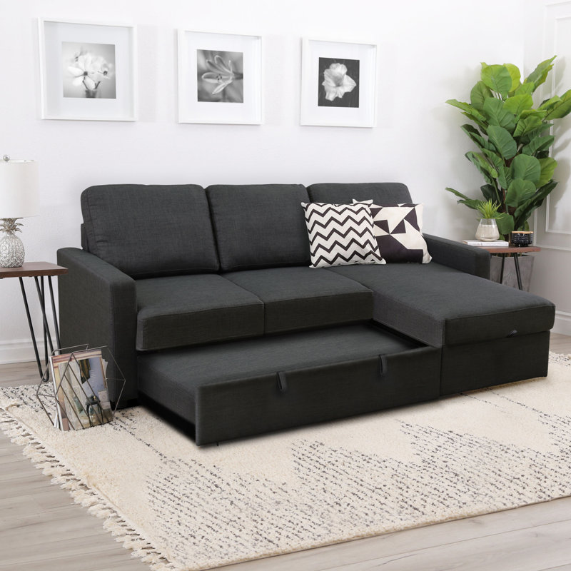 Maumelle Pull-Out Sleeper Sectional, Dark Gray Polyester