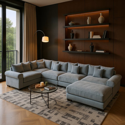 Canapé modulaire en velours côtelé bleu 154 po de 154 po de largeur, idéal pour le cinéma maison