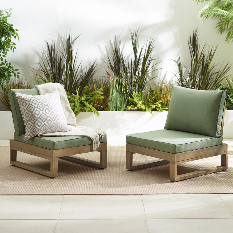 Temmy Solid Wood 2 Garden Chairs - Outdoor Patio Lounge for Modern Garden Dining, Green Cushion/Oak Frame