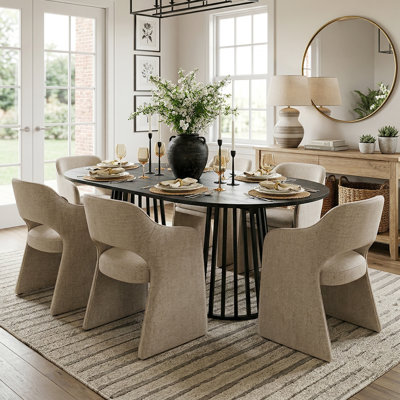 Ensemble de table de salle à manger pour 6 personnes avec table extensible et 6 chaises rembourrées en tissu