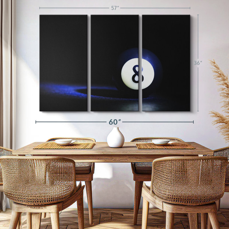 «8 Ball», 3 pièces sur toile, H 36 po x l 57 po x P 1,25 po