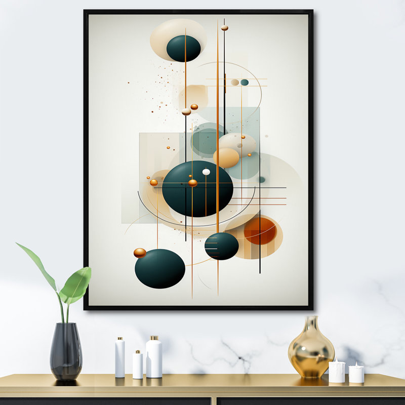 «Sweet Serenity» circulaire géométrique minimaliste rétro I - décoration murale géométrique moderne, Cadre flottant noir