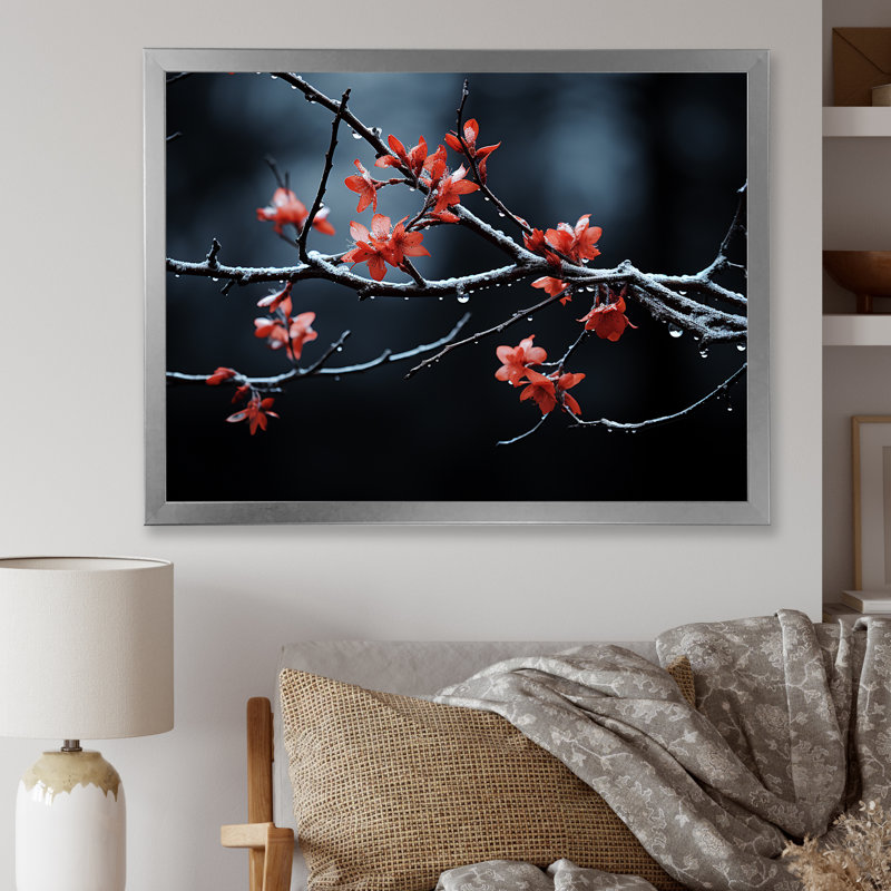 «Moonlit Canopy Winter Tree I», art mural paysage d'hiver, Cadre de coin argenté fermé, H 30 po x l 40 po x P 1,5 po