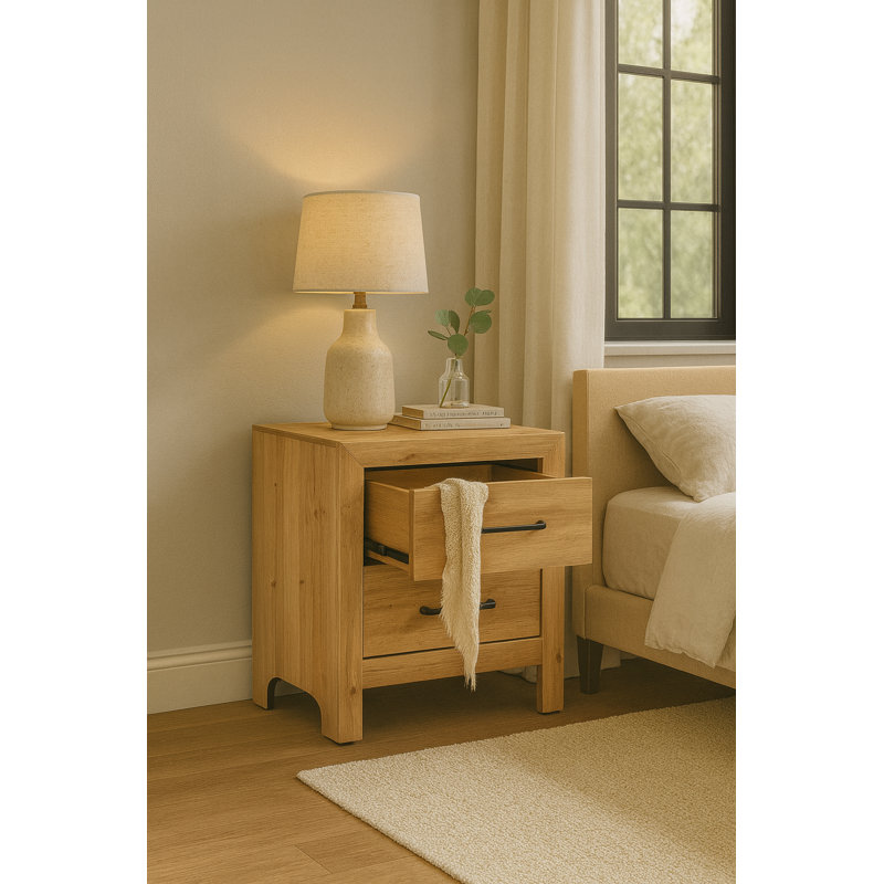 Table de chevet 2 tiroirs Claudette, Bois naturel