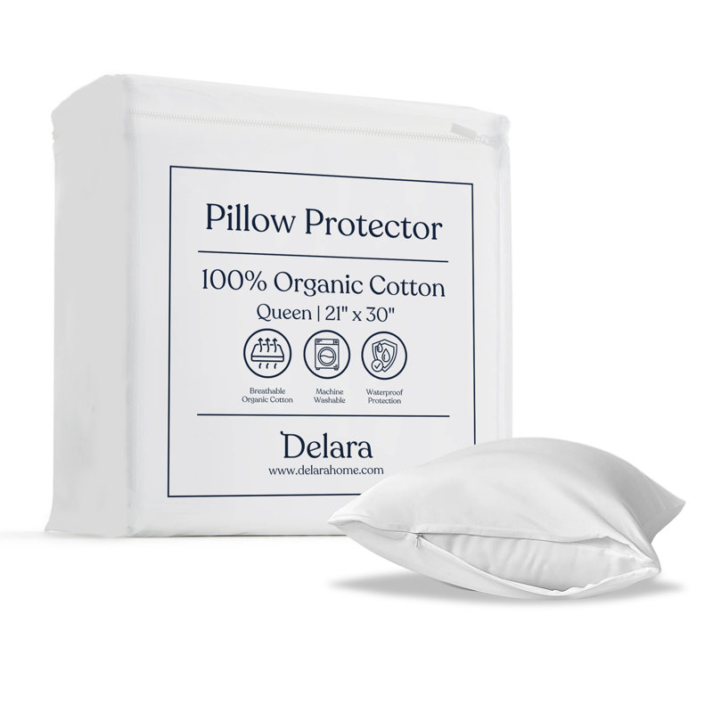 Delara Organic Cotton Hypoallergenic Queen Pillow Protector