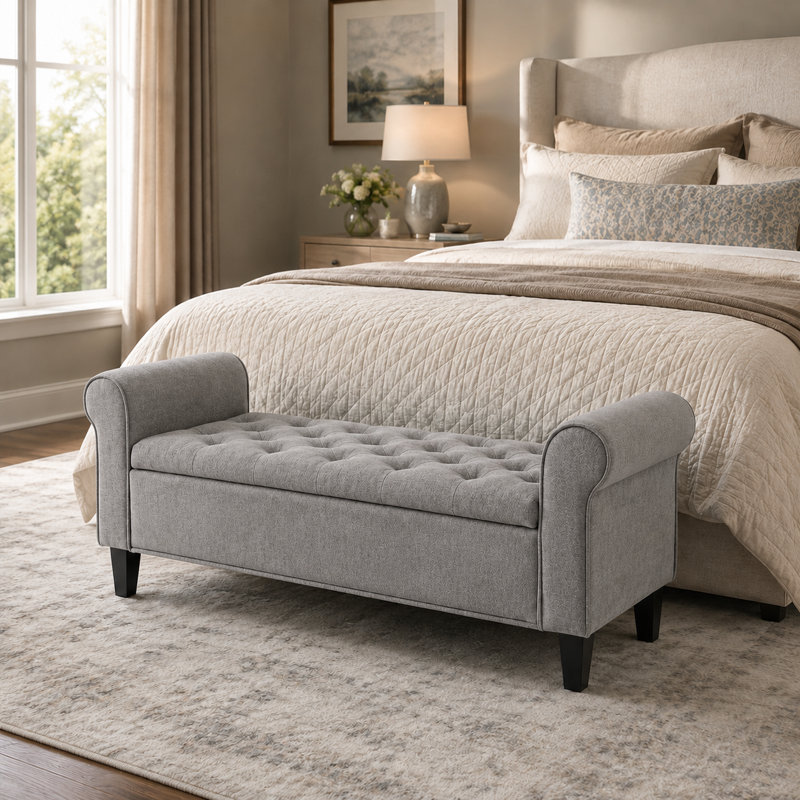 Banc de rangement avec accoudoirs capitonnés Classic Classic, Gris