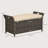 27 Gallon Patio Wicker Storage Bench, Outdoor PE Rattan Patio Furniture, 2-In-1 Large Capacity Rectangle Garden Storage Box With Handles And Cushion, Cream White