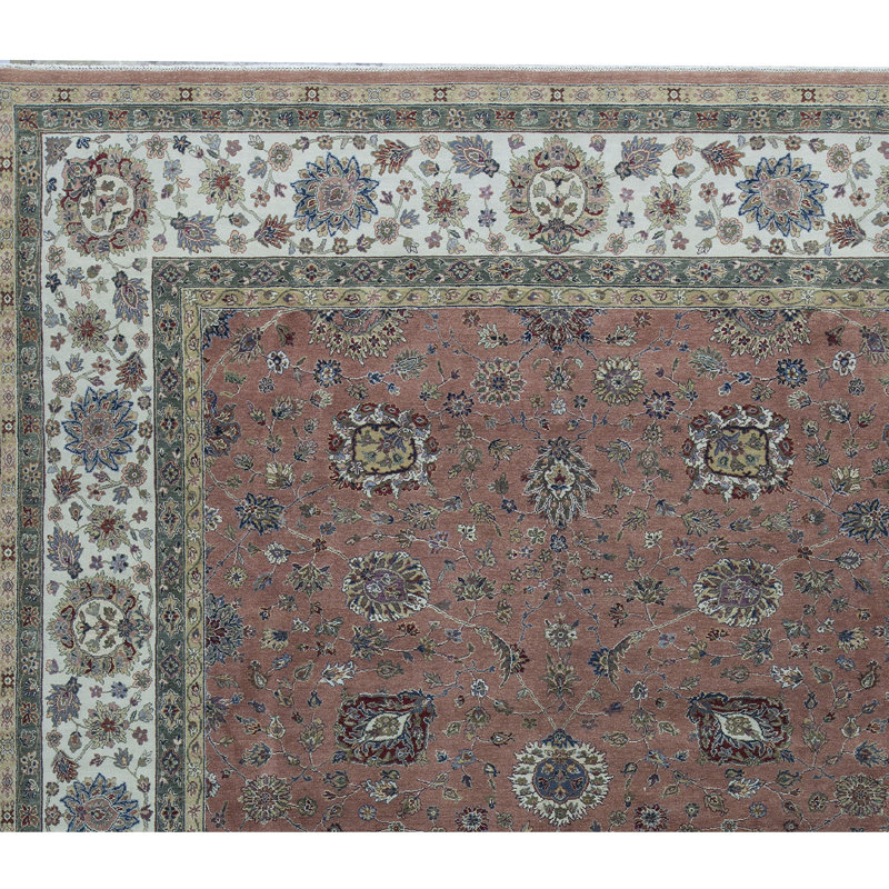 Tapis rouille et ivoire de haute qualité noué à la main