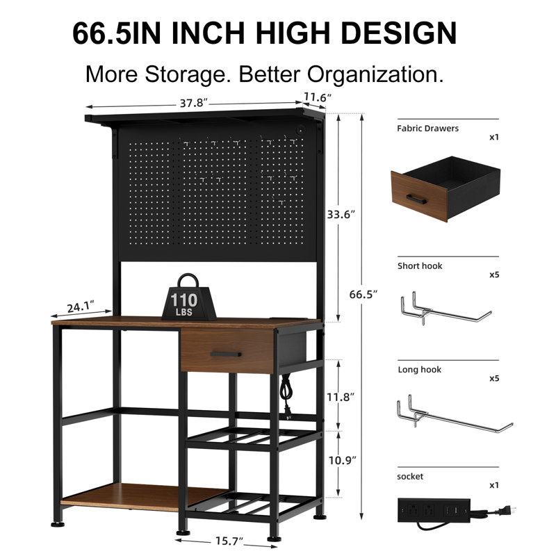 Bureau d'imprimante 3D robuste, bureau surdimensionné de 37,8 pouces, supportant deux imprimantes, prises intégrées et ports USB.