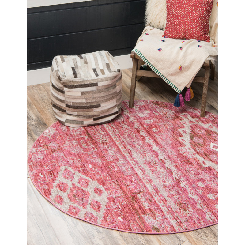 Tapis rose de style sud-ouest Leanora, Rond 8 pi