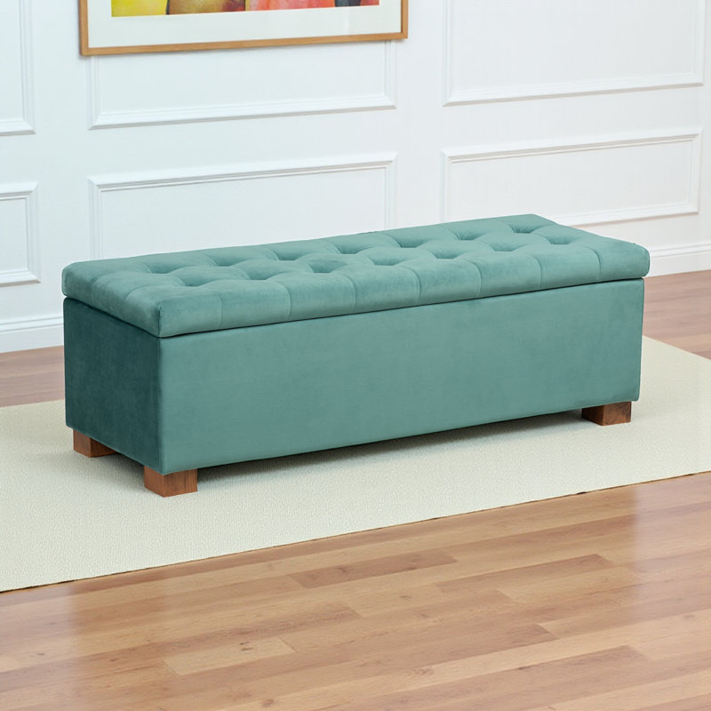 Banc de rangement en velours bleu sarcelle avec rangement H 15,35 po x l 46,06 po x P 16,73 po, Bleu sarcelle