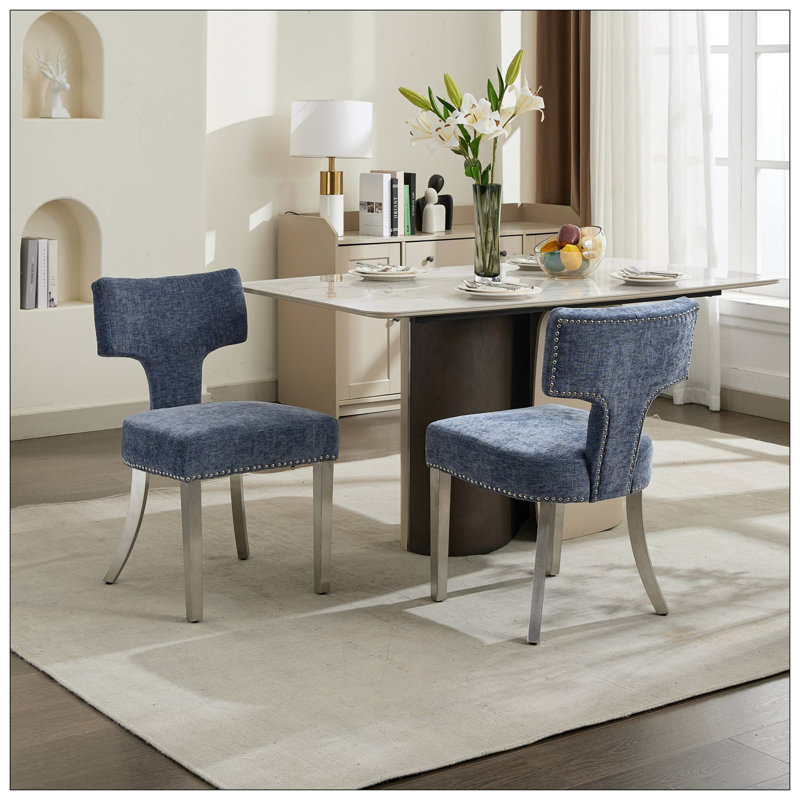 Chaises de salle à manger pour la cuisine, Argent argent, Bleu