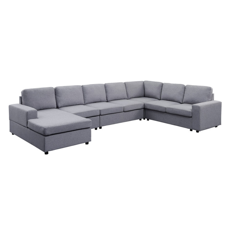 Modern Sofa Tifton 147" Linen 7 Seat Reversible Modular Sectional Sofa Chaise