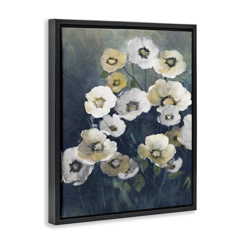 Fleurs de pavot en fleurs, Cadre flottant noir de jais, H 21 po x l 17 po