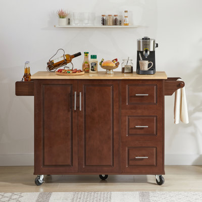 Chariot mobile pour îlot de cuisine avec tiroirs