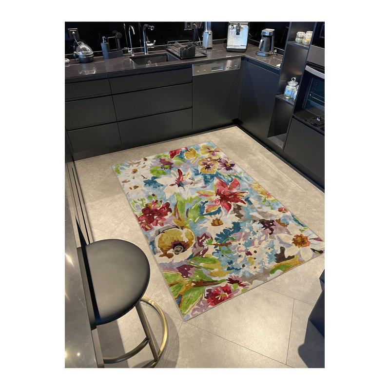 Tapis décoratif lavable à motif floral et coloré, Sous-tapis rectangulaire 5 pi 1 po x 7 pi 7 po inc