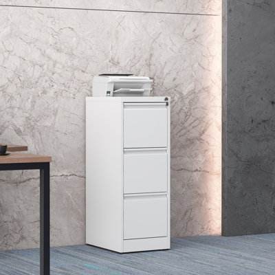 White 3-Drawer Vertical Metal File Cabinet with Lock, Full Extension Drawers for Letter Legal A4 Files