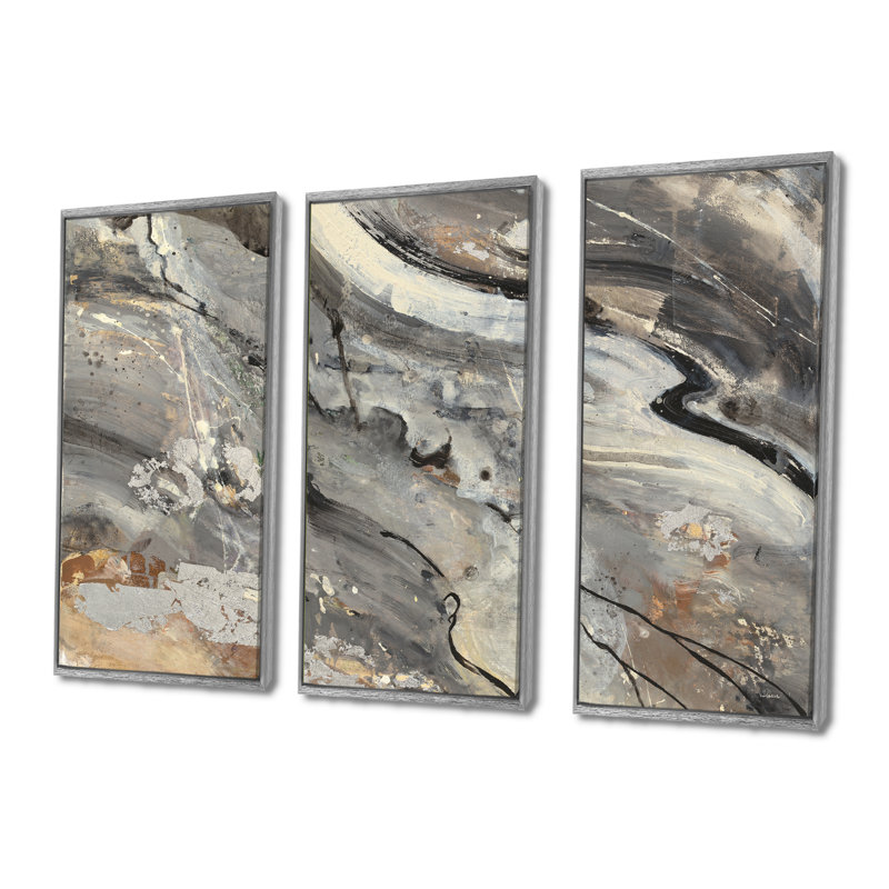 Fire and Ice Minerals II - Farmhouse, ensemble d'art mural sur toile encadré de 3, H 28 po x l 36 po, Argent