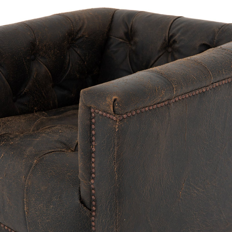 Maxx Swivel Chair, Destroyed Black Leather