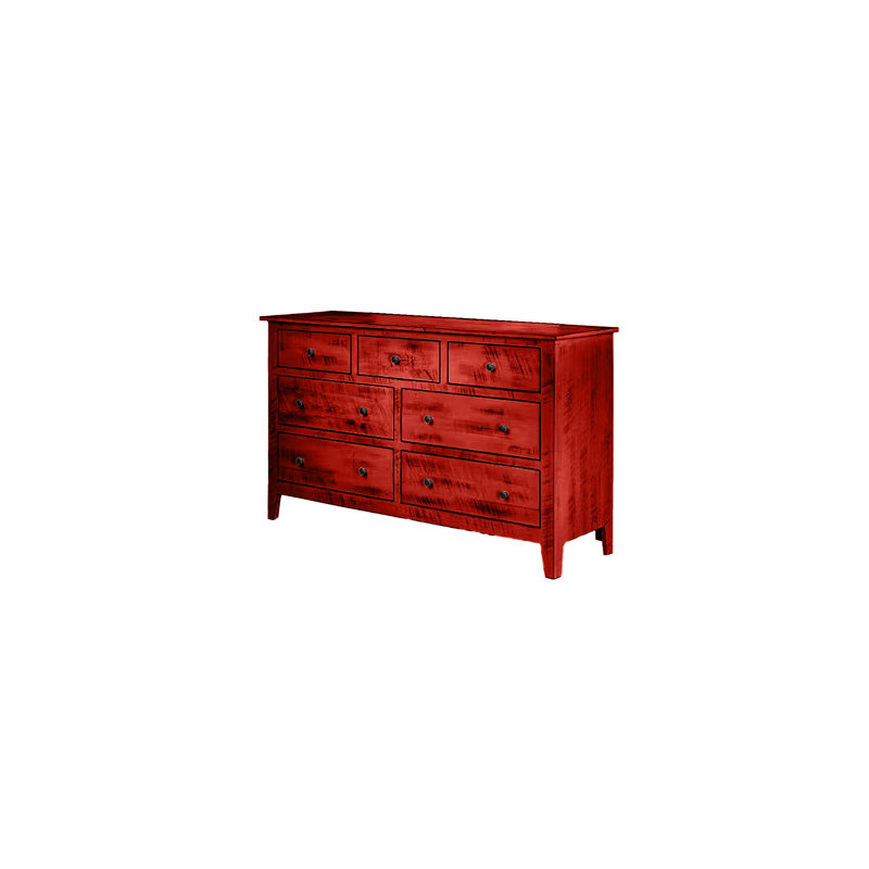 Farmhouse Solid Wood 7 Drawer Dresser, Persimmon Red