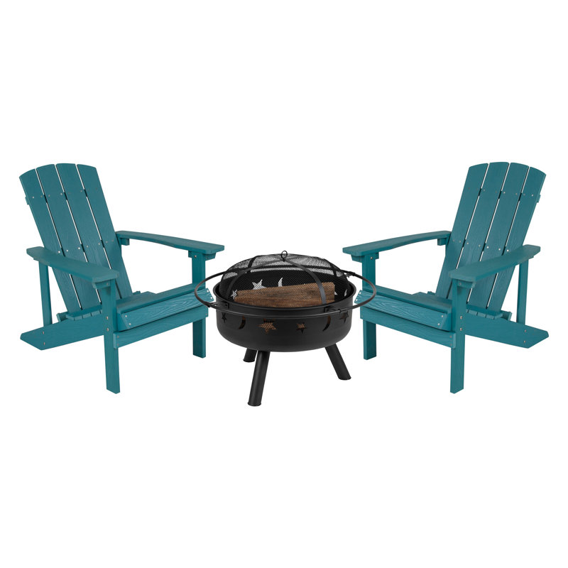 Foyer étoile et lune avec housse en filet et 2 chaises Adirondack en résine de polyester, Écume de mer