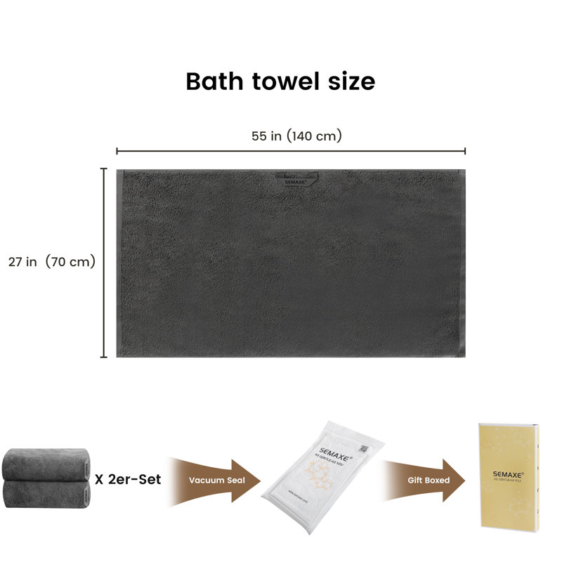 Bath Towel 55x28 Inch 100% Cotton, 4-Pack Extra Large Absorbent & Quick-Dry Towels, Soft for Shower, Pool, Beach and Guest Bathroom, Gray