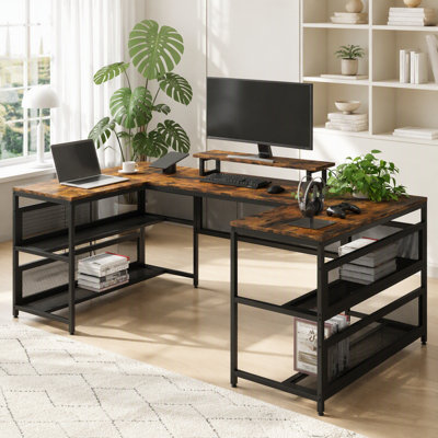 Bureau en U avec étagères et lumières DEL