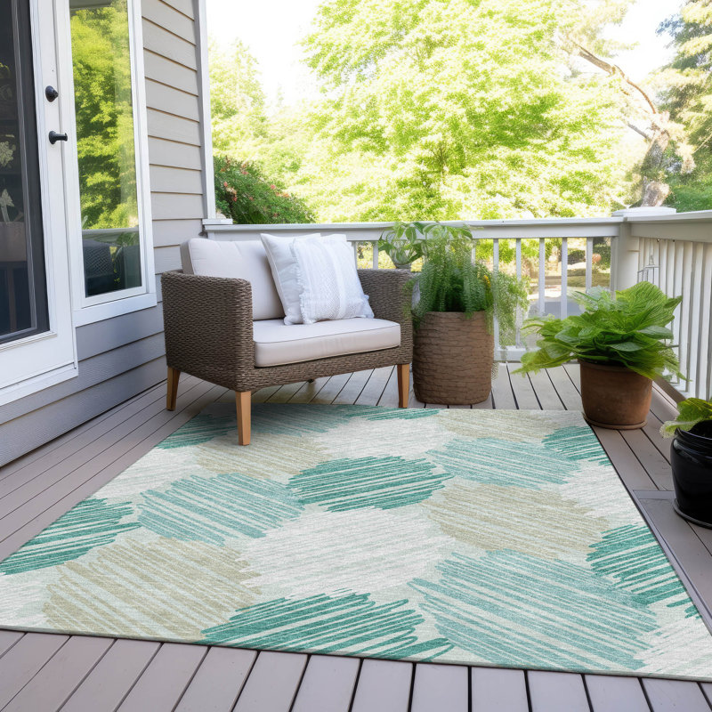 Machine Washable Indoor/Outdoor Xhevrie Teal Rug, Rectangle 3' x 5'