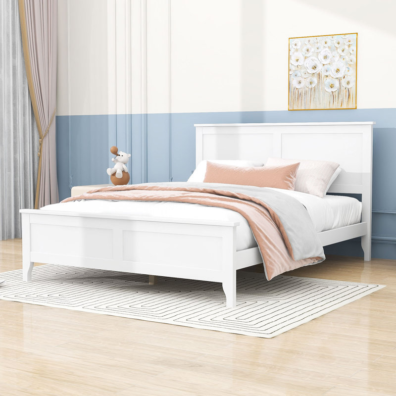 Audrey Wooden Platform Bed with Headboard and Slats Support, Full, White