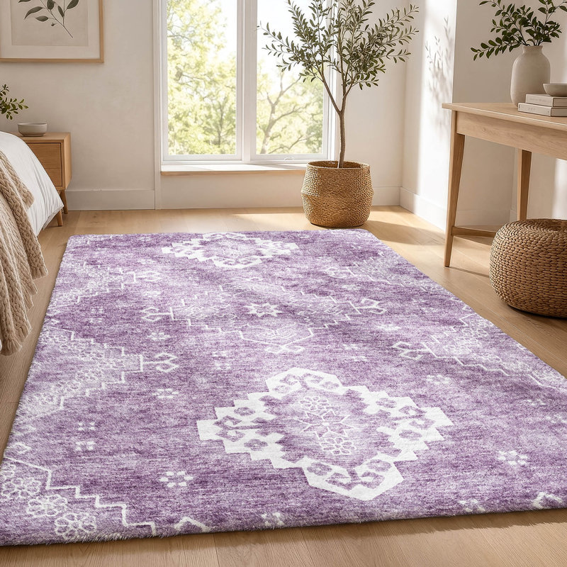 Tapis oriental à poils longs de qualité supérieure lavable à la machine ADS847, Lavender, 9 pi x 12 pi
