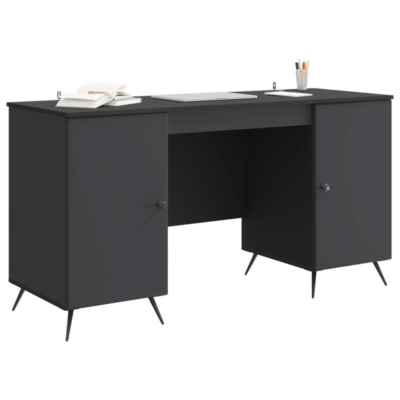  Desk With Shelf With Storage With Door Engineered Wood Furniture Set, Black