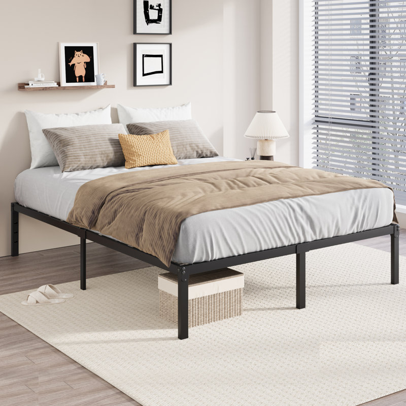 Modern Metal Bed Frame, No Box Spring Needed, Queen