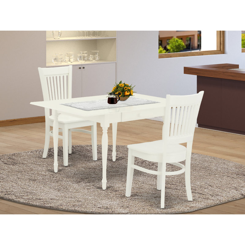 Ensemble de coin repas 3 pièces pour petits espaces comprenant une table de salle à manger rectangulaire avec Dropleaf et 2 chaises de cuisine, lin blanc