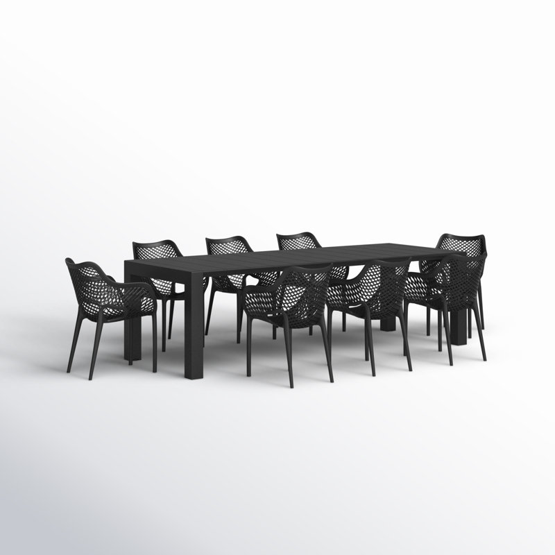 Ensemble de salle à manger rectangulaire pour 8 personnes Farrah, Noir
