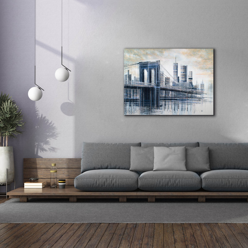 «The Manhattan Bridge At Sunset 1» par Marc Todd, H 40 po x l 54 po x P 1,5 po