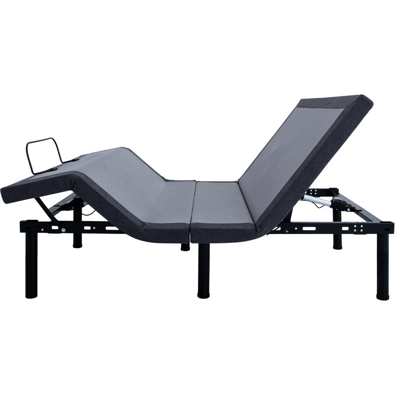Base de lit simple très longue réglable, gris et noir, télécommande sans fil avec positions préréglées, gravité zéro, antisnore, massage pour la chambre à coucher, long, rails, finition noire, télécommande,