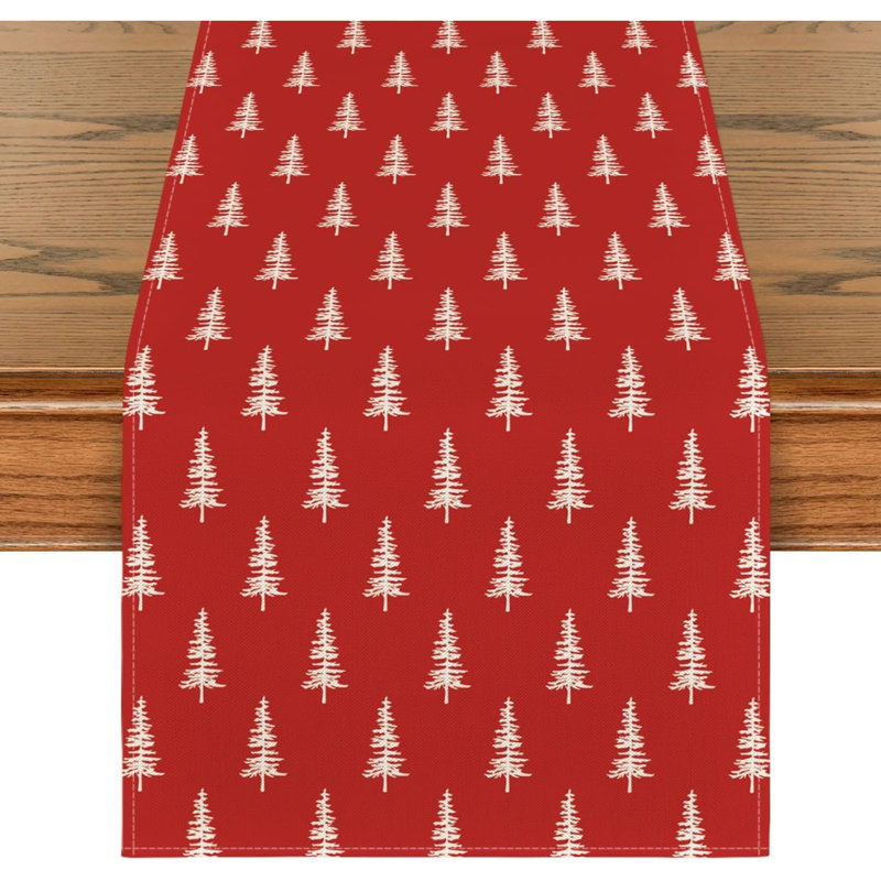 Chemin de table de Noël arbre de Noël, décoration de table de salle à manger saisonnière pour la fête, 13" W x 36" L, Rouge