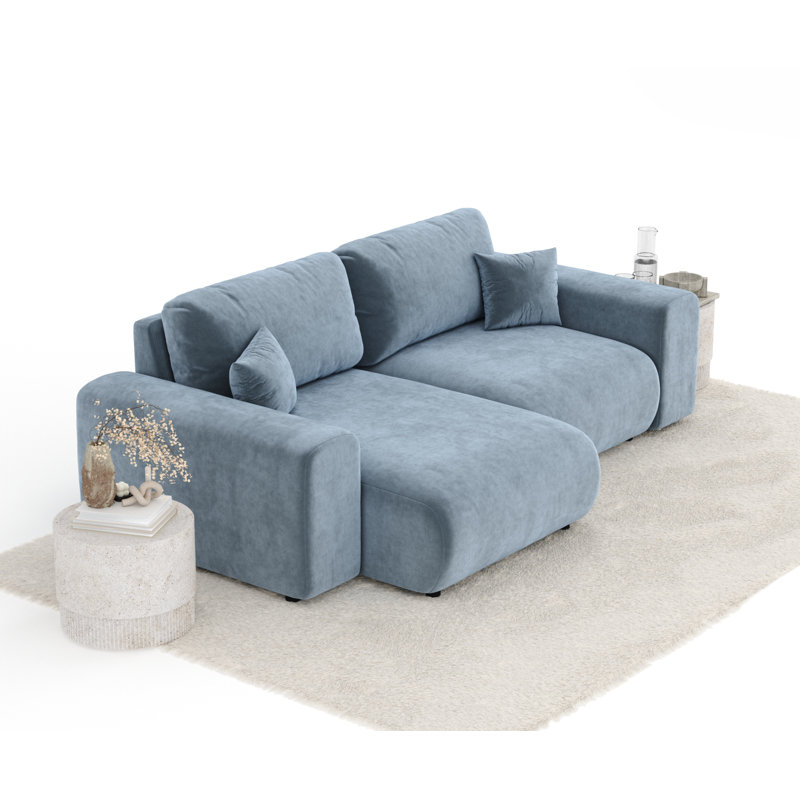 Corner Sofa with square arms, Blue Velvet
