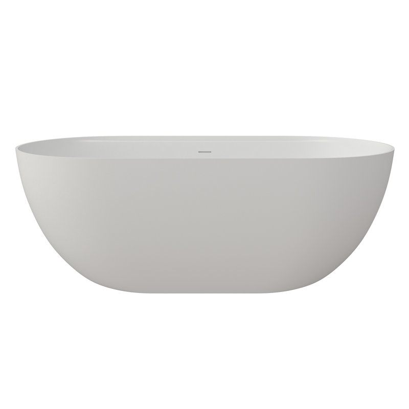 CASAINC 59" Oval Solid Surface Freestanding Soaking White Bathtub With Drain