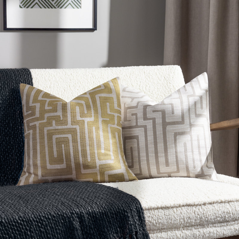 Moneik Geometric Square Cushion, Ecru