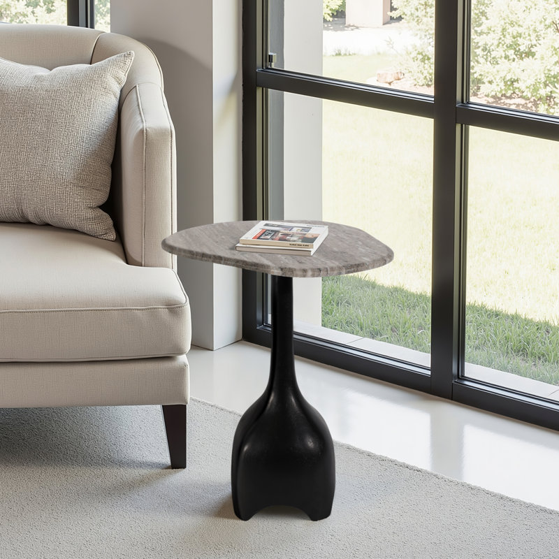 Jackins Elegant Marble Top End Table with Sculpted Pedestal Base – Narrow End Table for Living Room End Tables or Bedroom Decor – Stylish Modern Side Accent Table to Elevate Any Room Décor Design – 21"