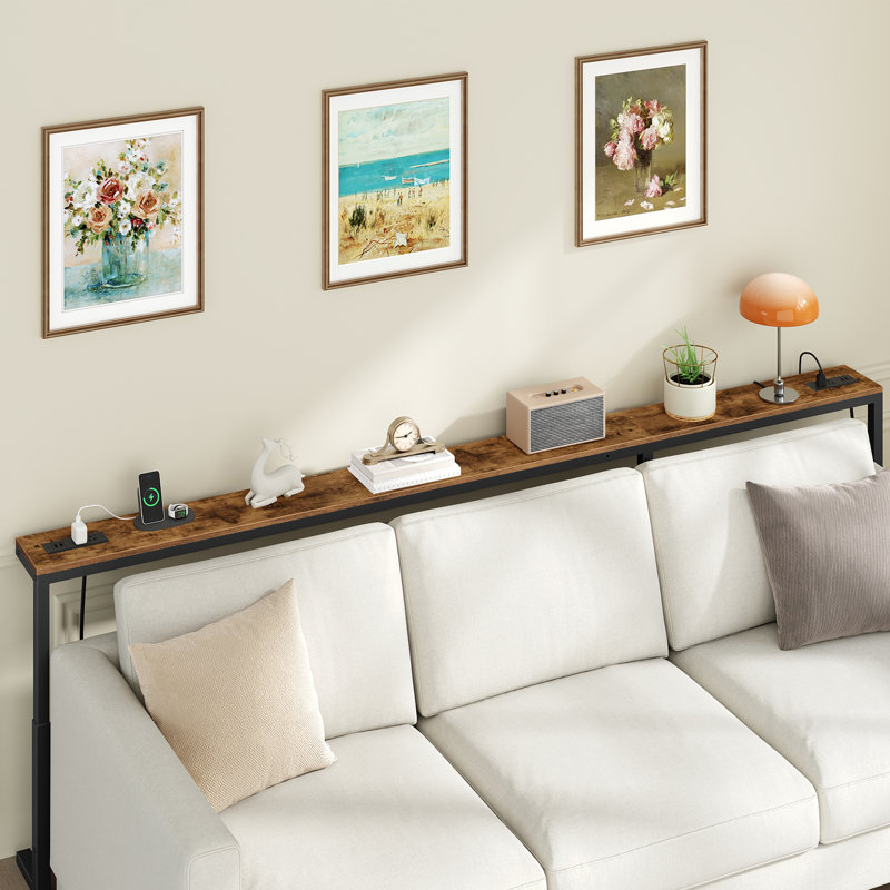 Console étroite avec hauteur réglable (24,3 po à 32,7 po) et 2 prises de courant Table de couloir en L derrière le canapé