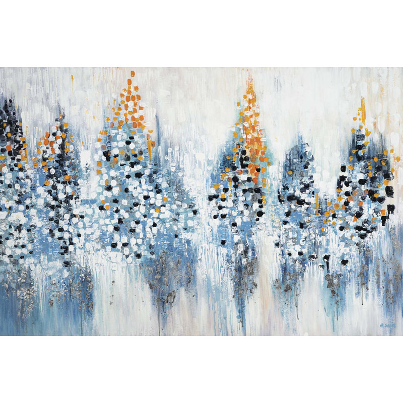 Dotted Forest Print, Wrapped Canvas, Blue, 40" H x 60" W  x 2" D