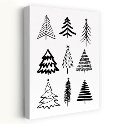 Arbre de Noël esquissé, arbre de Noël contemporain abstrait, art mural paysage d'hiver