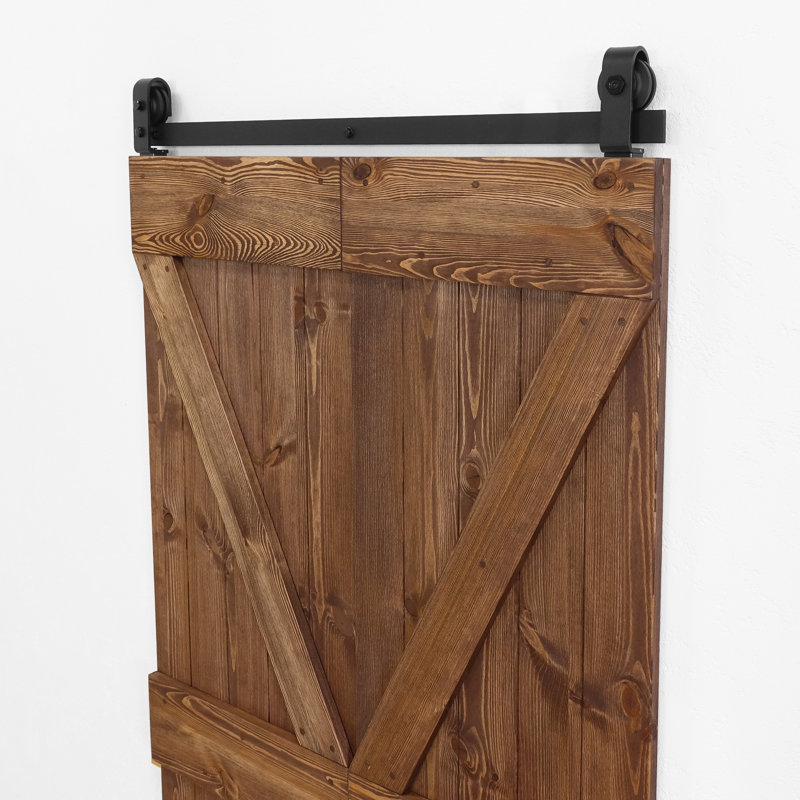 Single Bi-Folding System Solid Pine Barn Door, Brown