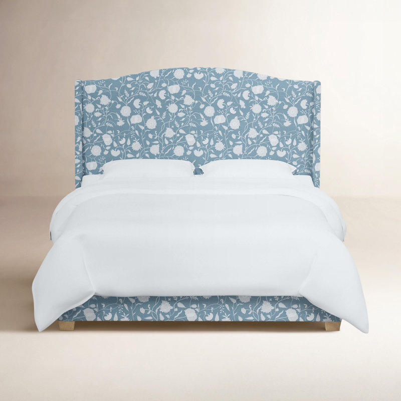 Allis Upholstered Wingback Bed, King, Kelley Seafoam