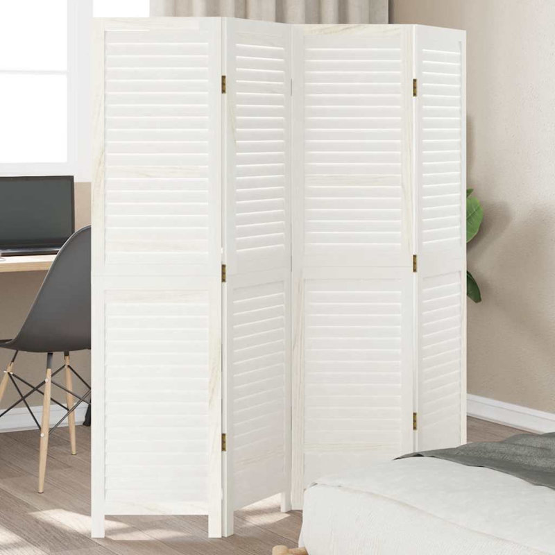  Room Divider 4 Panels White Solid Wood Paulownia