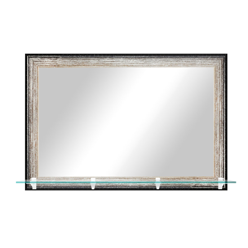 Solid Wood Rectangle Mirror with Shelves, Brushed Brown, 32.50" x 48"